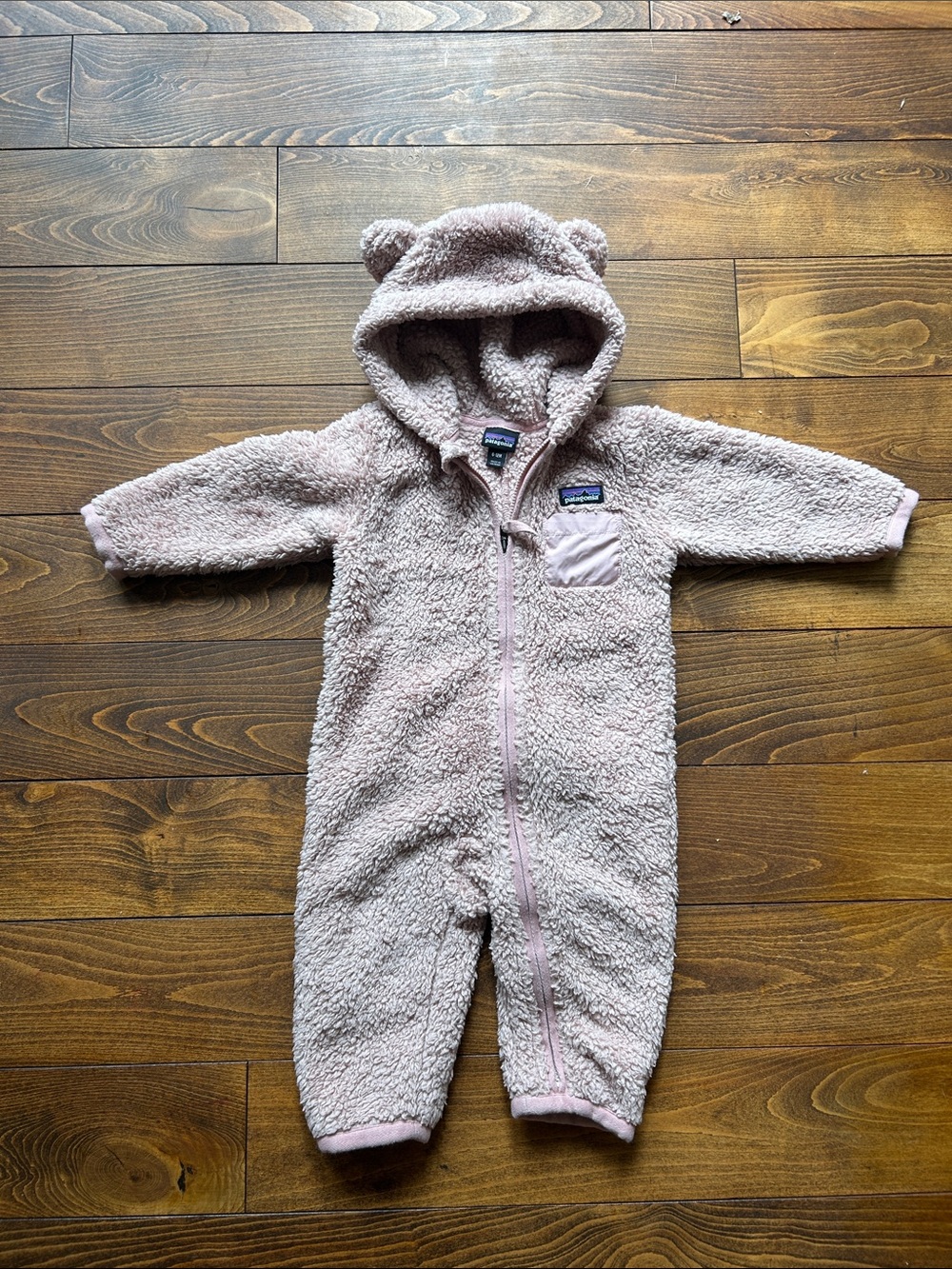 Patagonia Light Pink Teddy Fleece Hooded One-Piece for Kids